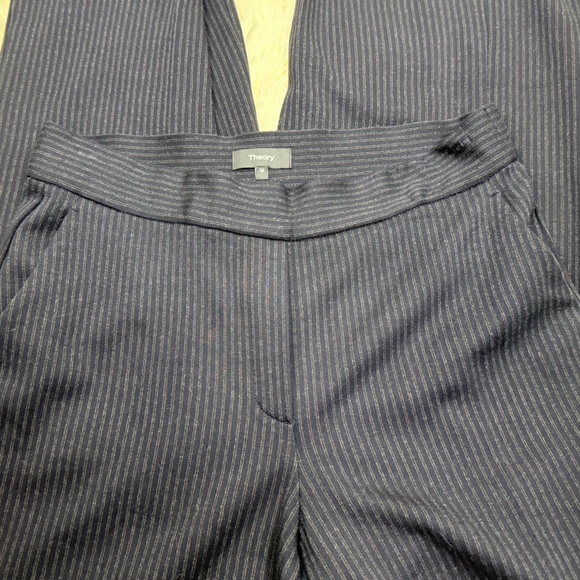 Theory Talbert Fairfield Knit Wide Leg Pinstripe Trousers Navy Blue Size M - Picture 8 of 9